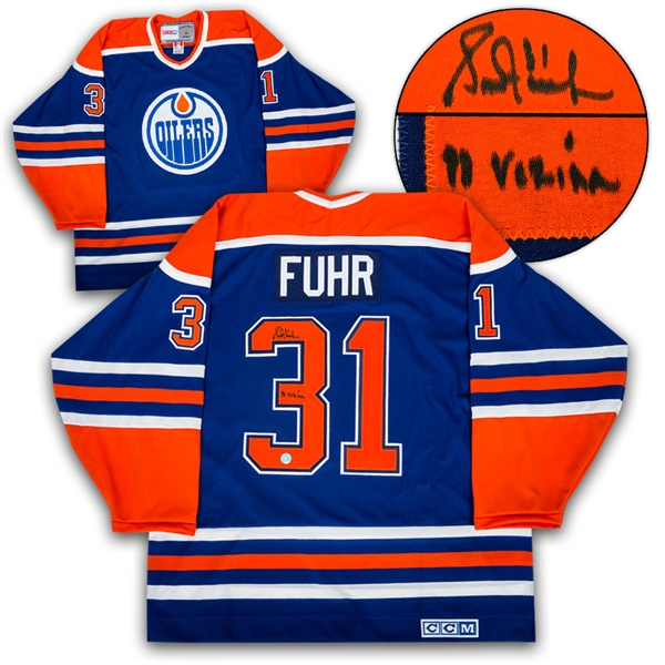Grant Fuhr Edmonton Oilers Autographed Retro CCM Hockey Jersey w/ Vezina Note
