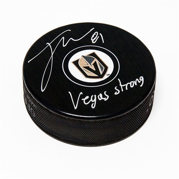 Jonathan Marchessault Vegas Golden Knights Signed Hockey Puck with Vegas Strong