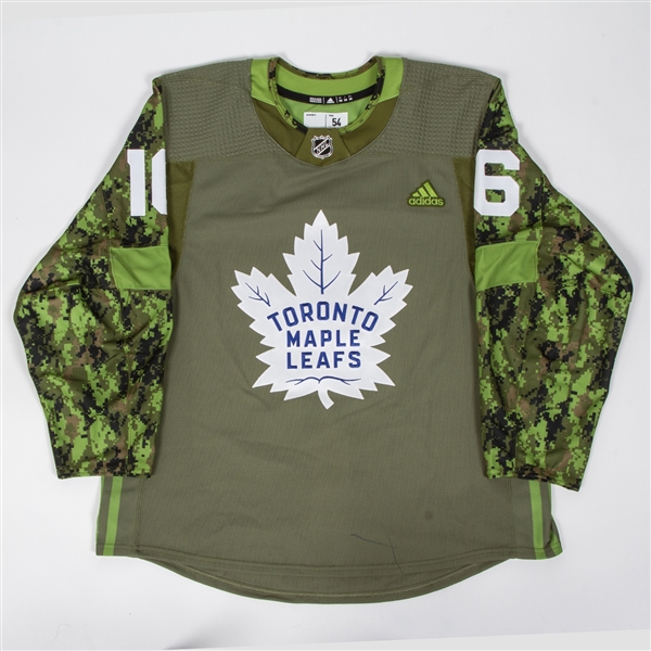 Mitch Marner Warm-Up Used & Signed 2018 Toronto Maple Leafs Adidas Armed Forces Night Hockey Jersey *Size 54* - MLSE LOA & AJSW COA