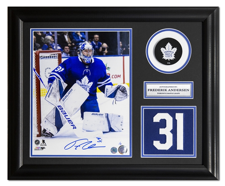 Frederik Andersen Toronto Maple Leafs Signed Jersey Number 19x23 Frame LE/#31