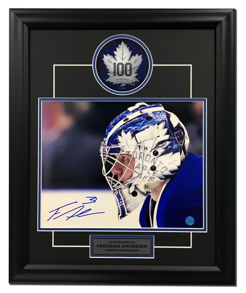 Frederik Andersen Toronto Maple Leafs Autographed Mask Close Up 32x19 Frame