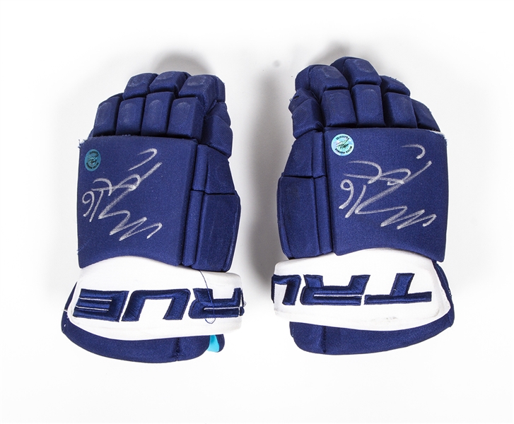 Mitch Marner Toronto Maple Leafs Game Used and Autographed 13" True Hockey Gloves - MLSE LOA & AJSW COA