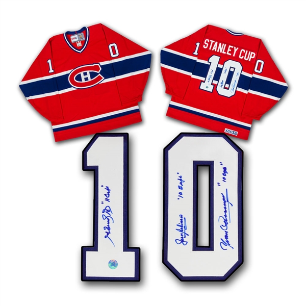 Beliveau Richard Cournoyer Montreal Canadiens Signed 10 Stanley Cup CCM Vintage Hockey Jersey