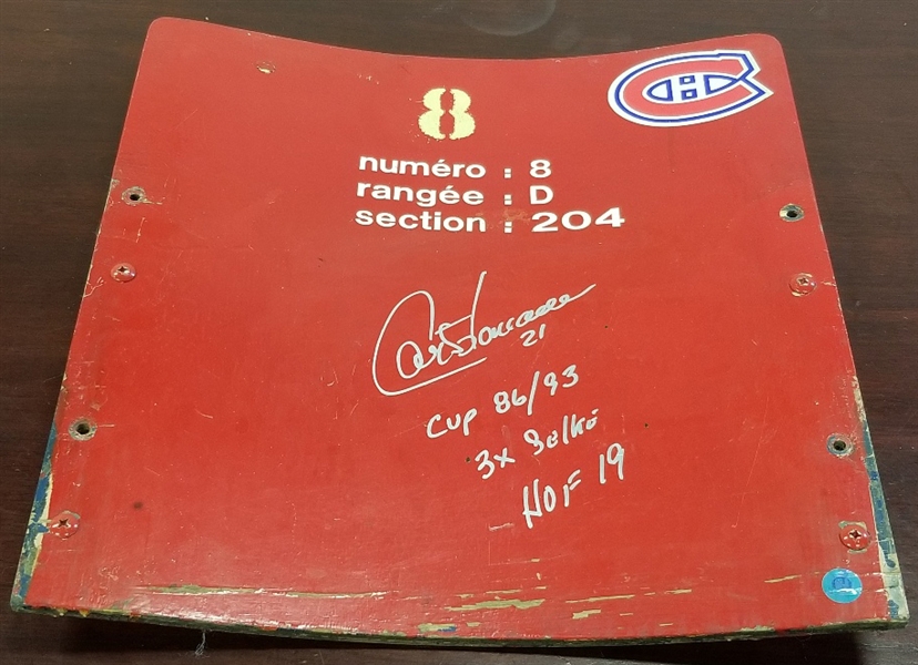 Guy Carbonneau Montreal Canadiens Autographed Original Forum Seat Back w/ Multiple Inscriptions
