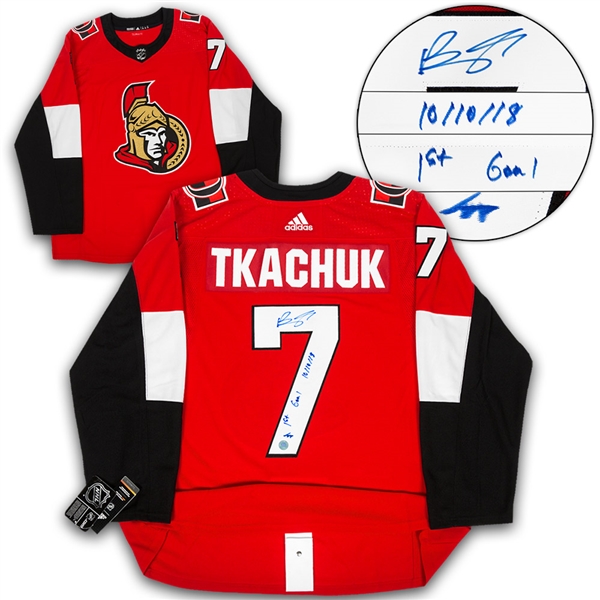 Brady Tkachuk Ottawa Senators Signed & Dated 1st Goal Adidas Authentic Jersey #/77
