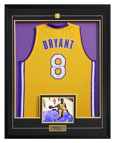Kobe Bryant Los Angeles Lakers Autographed Custom Basketball 35x43 Framed Jersey: PSA/DNA COA