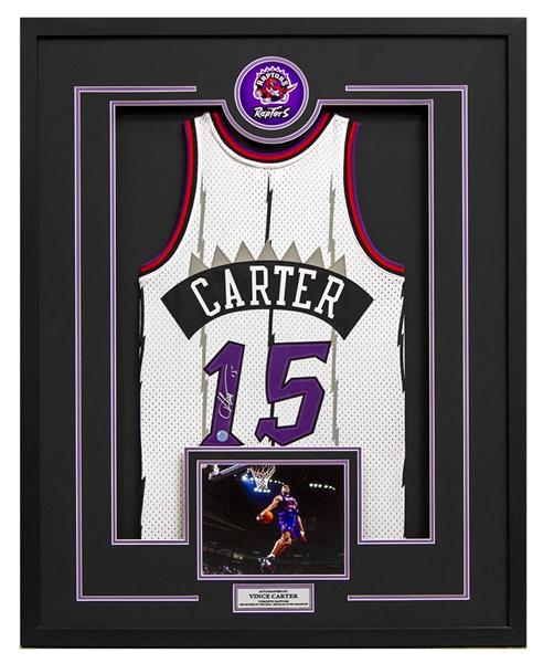 Vince Carter Toronto Raptors Autographed Rookie Basketball 30x34 Framed Jersey