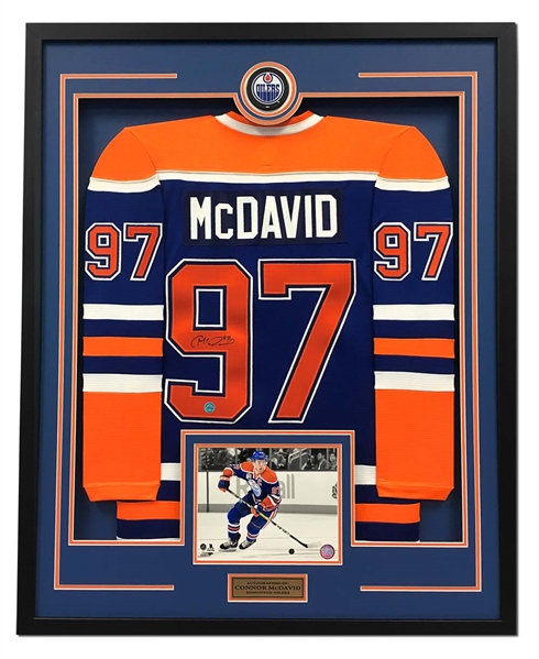 Connor McDavid Edmonton Oilers Autographed CCM Mass 36x44 Framed Hockey Jersey