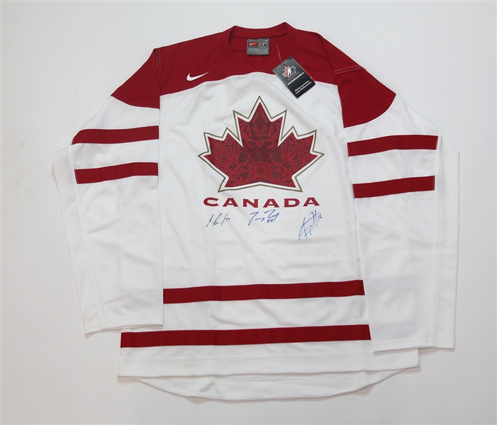 2010 Team Canada Multi-Signed Nike Olympic Hockey Jersey *Toews, Carter & Perry*
