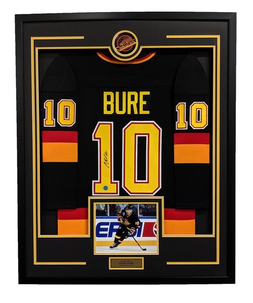 Pavel Bure Vancouver Canucks Autographed Retro Style 36x44 Framed Hockey Jersey