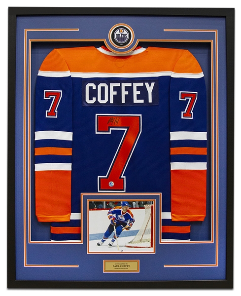 Paul Coffey Edmonton Oilers Signed CCM Mass 36x44 Framed Hockey Jersey
