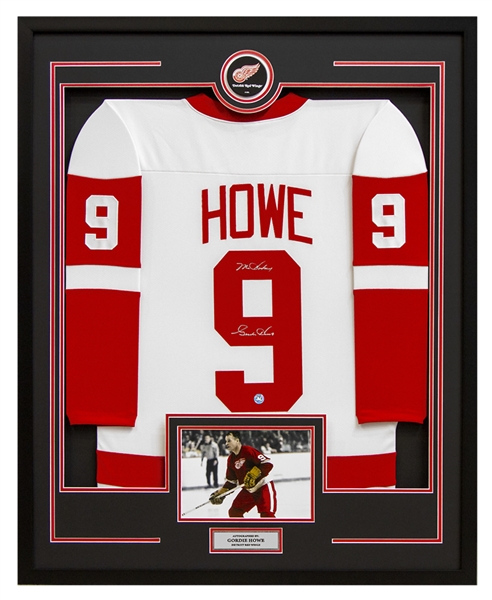 Gordie Howe Detroit Red Wings Autographed Retro Style 36x44 Framed Hockey Jersey