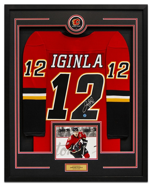 Jarome Iginla Calgary Flames Autographed CCM Mass 35x43 Framed Hockey Jersey