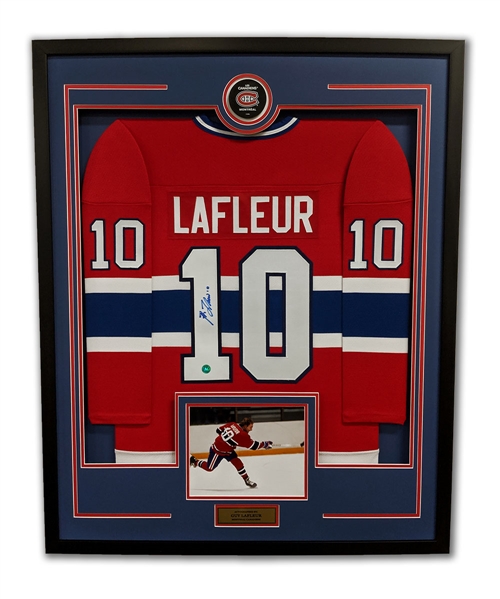 Guy Lafleur Montreal Canadiens Signed Retro Style 36x44 Framed Hockey Jersey