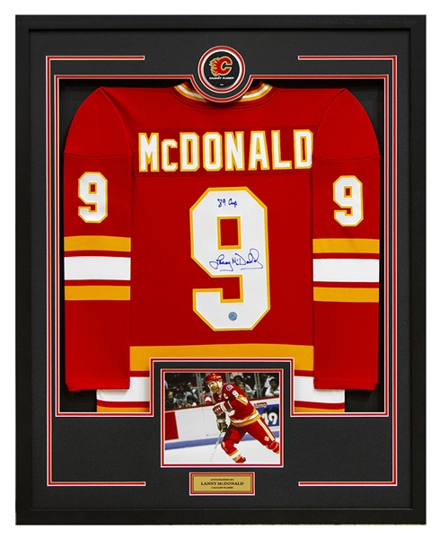 Lanny McDonald Calgary Flames Autographed Retro 36x44 Framed Hockey Jersey 