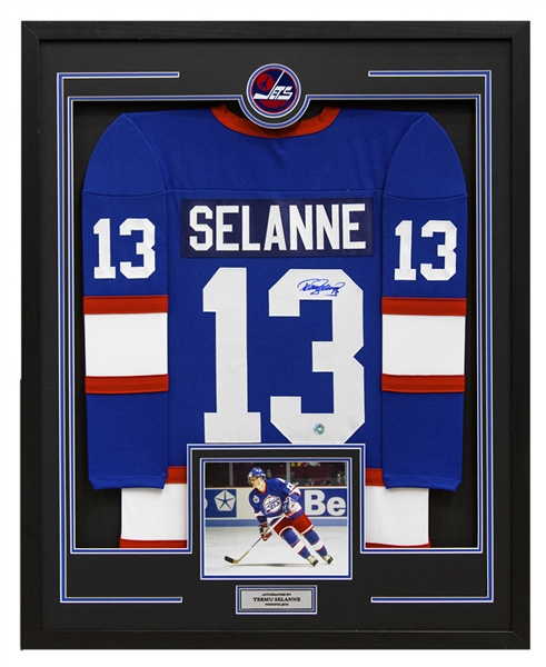 Teemu Selanne Winnipeg Jets Autographed Retro Style 36x44 Framed Hockey Jersey 