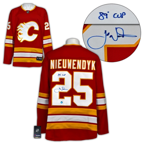 Joe Nieuwendyk Calgary Flames Signed with 89 Cup Note Alt Retro Fanatics Jersey