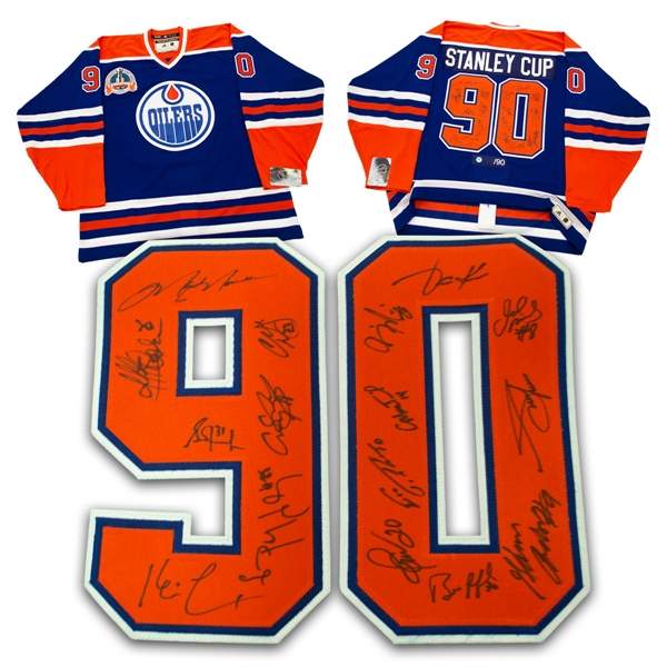1990 Edmonton Oilers 16 Player Team Signed Stanley Cup Vintage Hockey Jersey /90