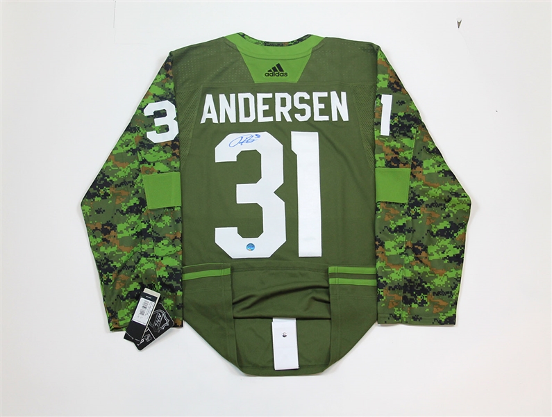 Frederik Andersen Toronto Maple Leafs Autographed Armed Forces Jersey *Damage to Name Bar*