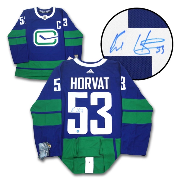Bo Horvat Vancouver Canucks Signed Stick Logo Alt Adidas Authentic Hockey Jersey