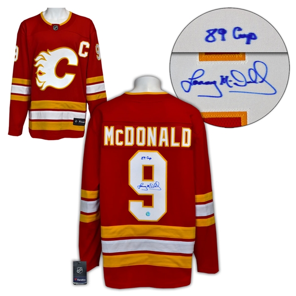 Lanny McDonald Calgary Flames Signed with 89 Cup Note Alt Retro Fanatics Jersey