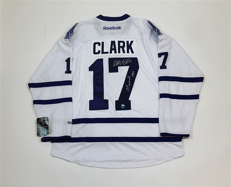 Wendel Clark Toronto Maple Leafs Autographed White Reebok Premier Jersey with 1st Pick Note