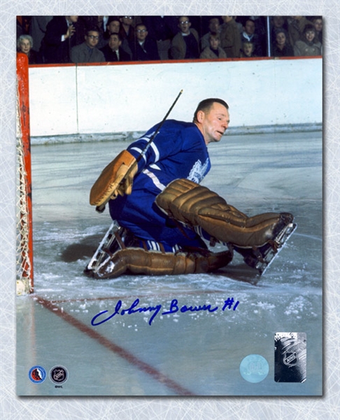 Johnny Bower Toronto Maple Leafs Autographed Goalie Pad Save 16x20 Photo