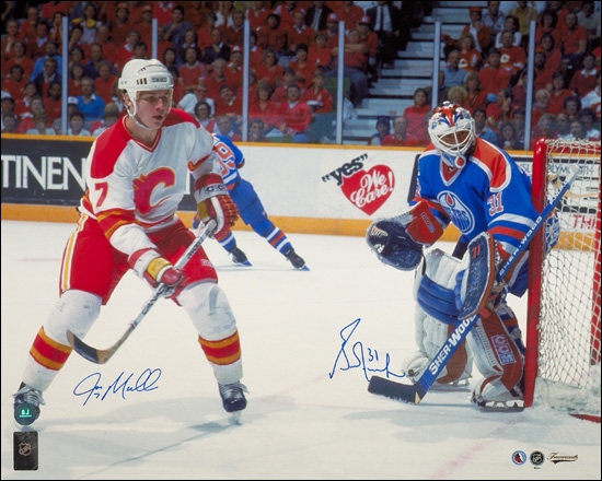 Grant Fuhr Oilers vs Joe Mullen Flames Dual Signed Battle Of Alberta 16x20 Photo