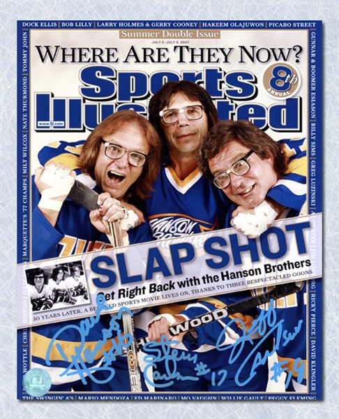 The Hanson Brothers Autographed Slap Shot Sports Illustrated Cover 16x20 Photo