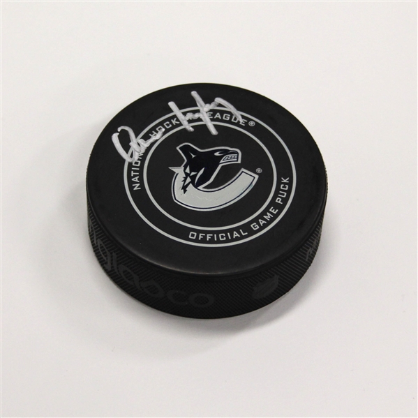 Quinn Hughes Vancouver Canucks Autographed Game Model Hockey Puck