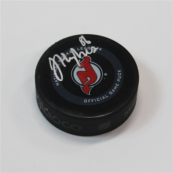 Jack Hughes New Jersey Devils Autographed Game Model Hockey Puck