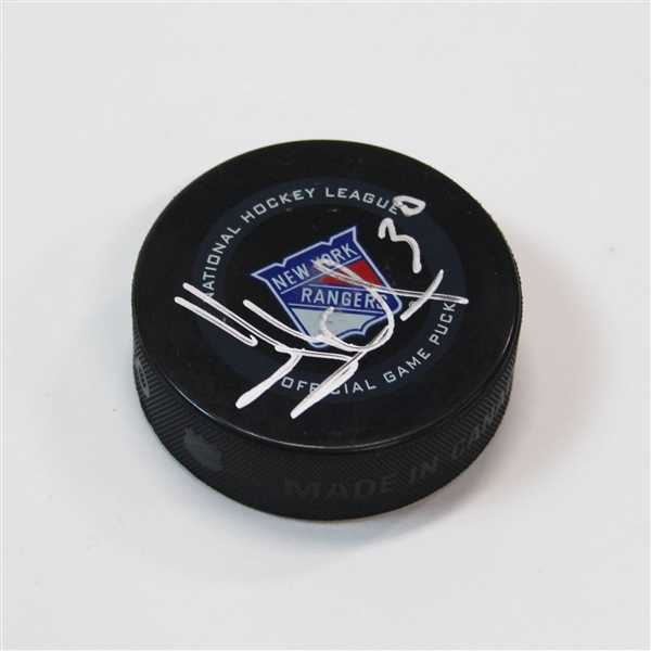 Henrik Lunqvist New York Rangers Autographed Game Model Hockey Puck
