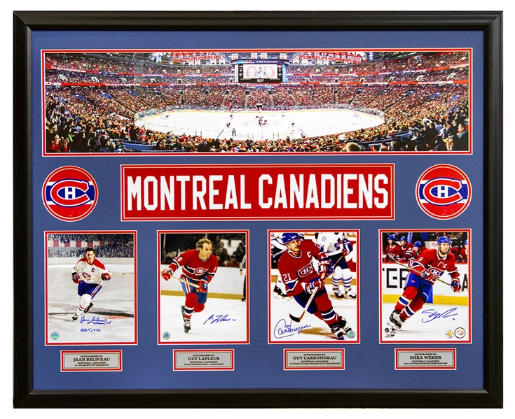 Montreal Canadiens Beliveau, Lafleur, Carbonneau & Weber Signed Panoramic 35x44 Frame