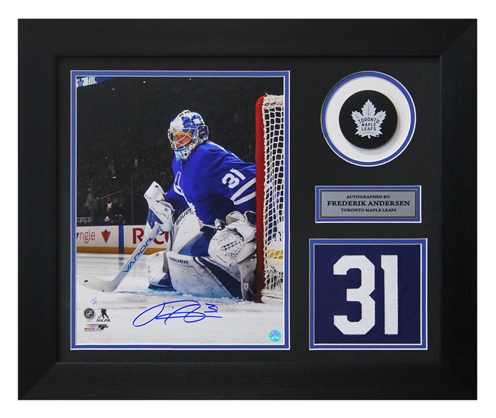 Frederik Andersen Toronto Maple Leafs Signed Goal Jersey Number 20x24 Frame #/31