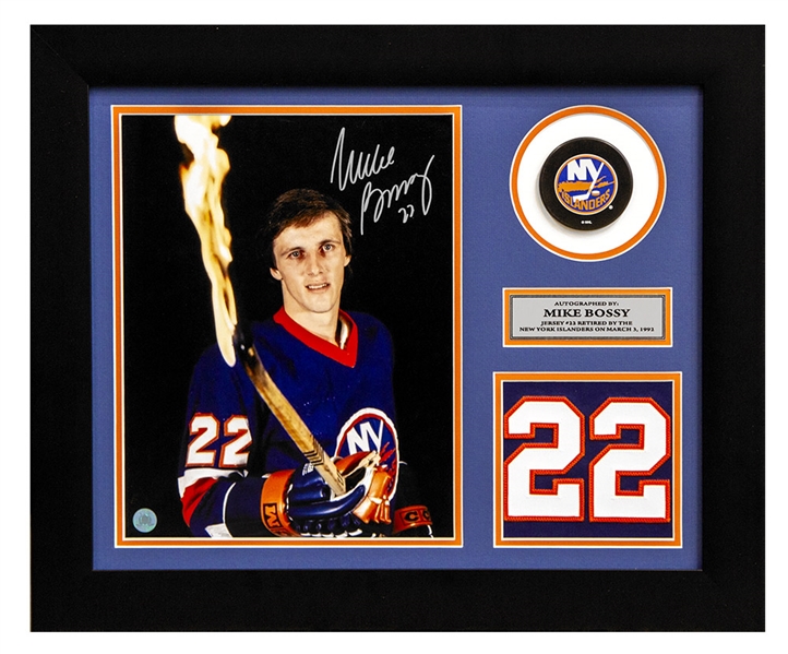 Mike Bossy New York Islanders Signed On Fire Retired Jersey Number 20x24 Frame