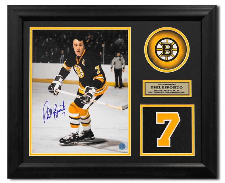 Phil Esposito Boston Bruins Signed Retired Jersey Number 20x24 Frame