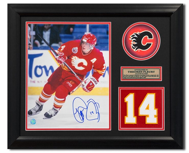 Theo Fleury Calgary Flames Signed Franchise Jersey Number 20x24 Frame