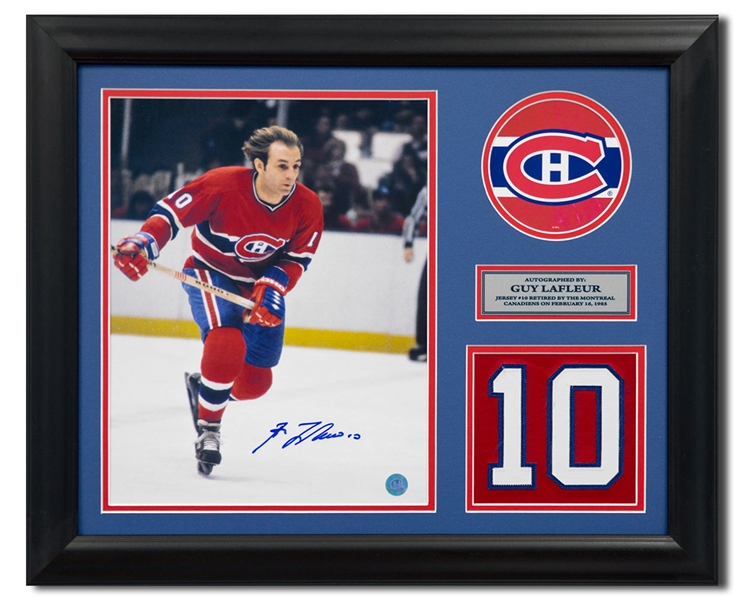 Guy Lafleur Montreal Canadiens Signed Retired Jersey Number 20x24 Frame