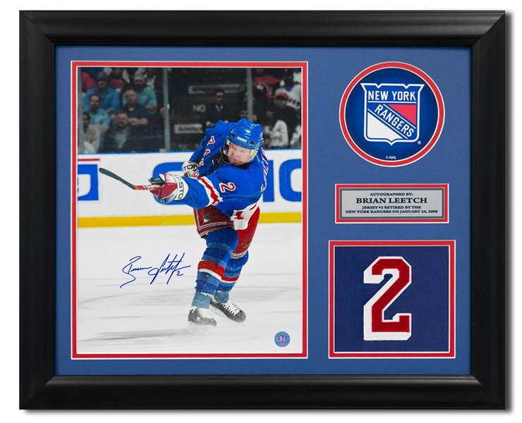 Brian Leetch New York Rangers Signed Retired Jersey Number 20x24 Frame