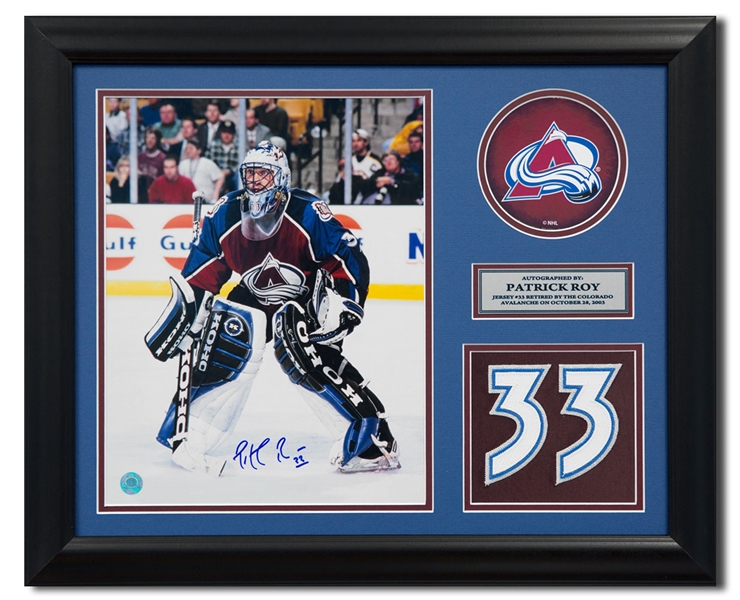 Patrick Roy Colorado Avalanche Signed Retired Jersey Number 20x24 Frame