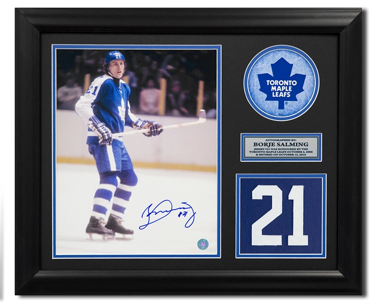 Borje Salming Toronto Maple Leafs Signed Retired Jersey Number 20x24 Frame