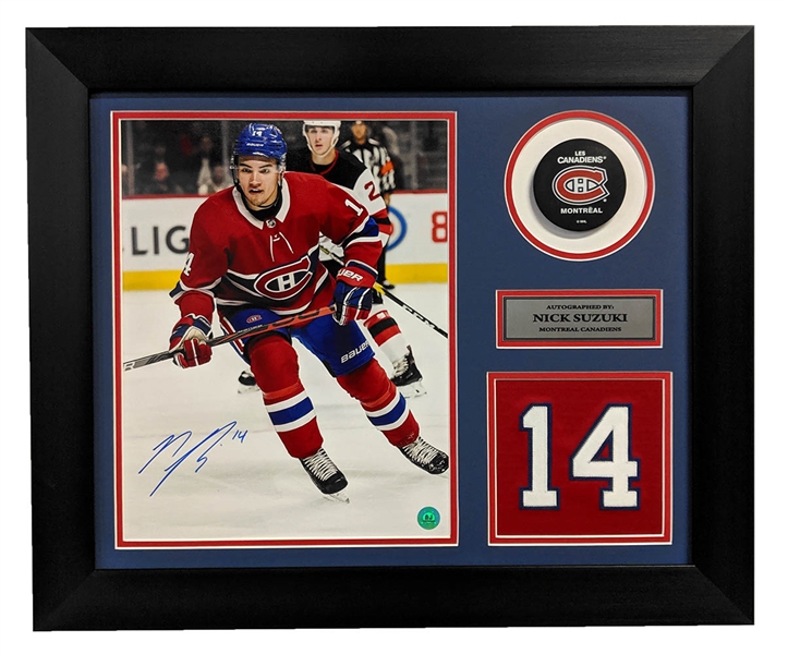 Nick Suzuki Montreal Canadiens Signed Franchise Jersey Number 20x24 Frame