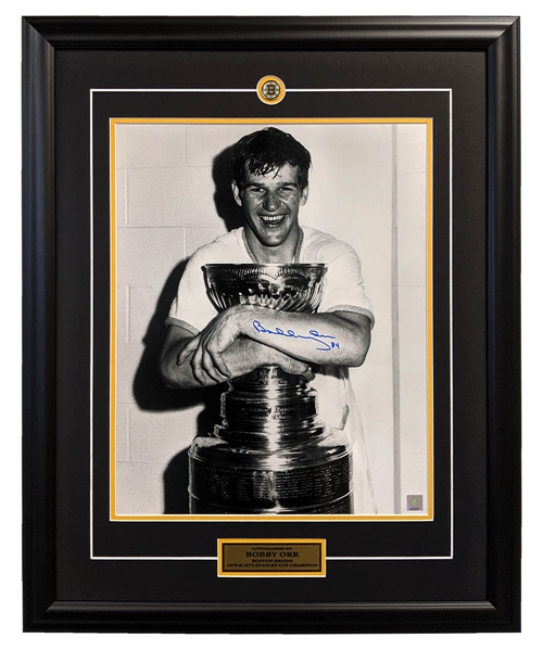 Bobby Orr Boston Bruins Autographed Stanley Cup Champion 26x32 Frame