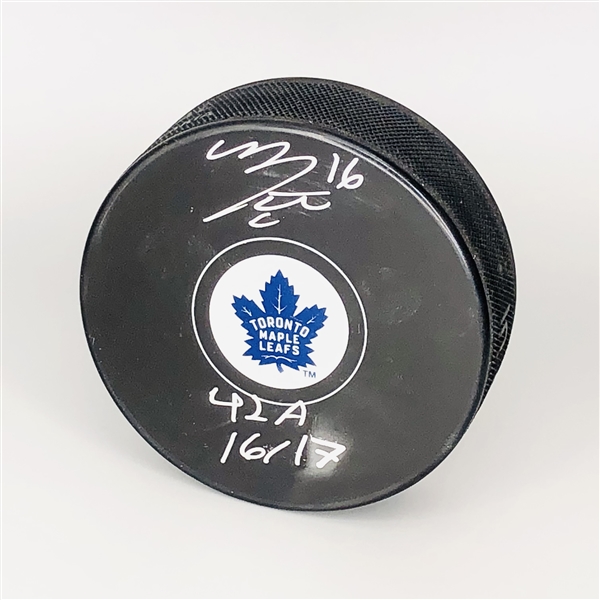 Mitch Marner Toronto Maple Leafs Autographed Model HockeyPuck w/ 42 A 16/17 Note