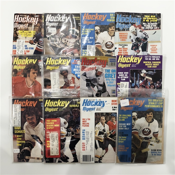 Lot of 12 Vintage Hockey Digest Magazines (1971-1992 featuring Gretzky, Bossy, etc)