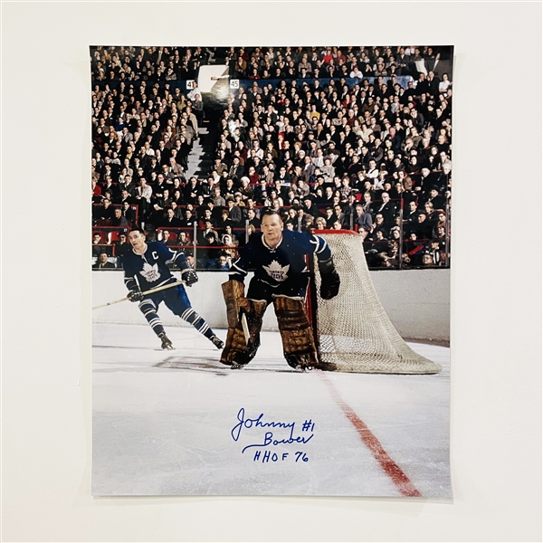 Johnny Bower Toronto Maple Leafs Autographed 16x20 Photograph with HHOF 76 Note - Photo Creased