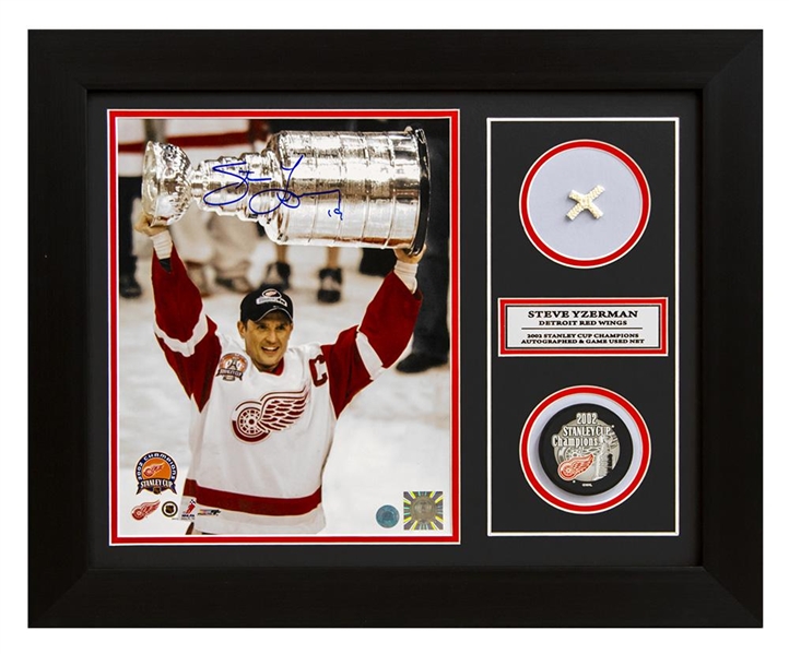 Steve Yzerman Red Wings 2002 Stanley Cup Signed & Game Used Net 20x24 Frame