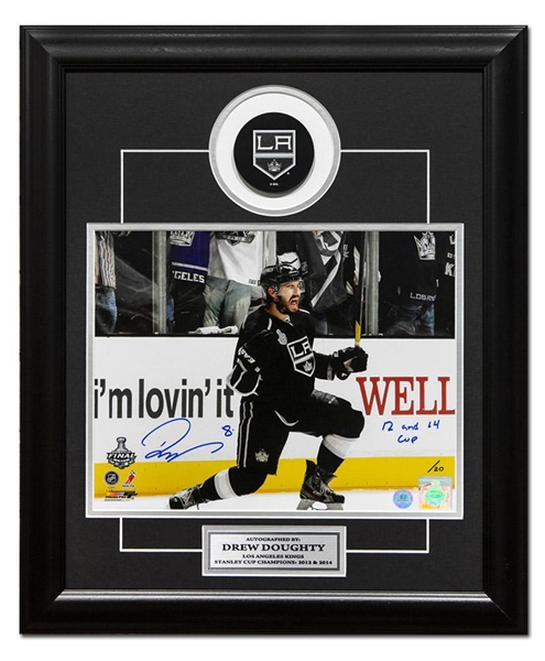 Drew Doughty L.A. Kings Signed & Inscribed 2 x Stanley Cup 20x24 Puck Frame #/20