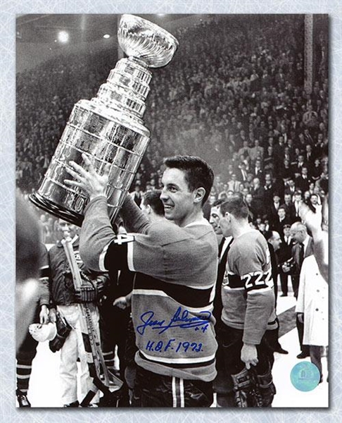 Jean Beliveau Montreal Canadiens Signed Black & White Stanley Cup 8x10 Photo