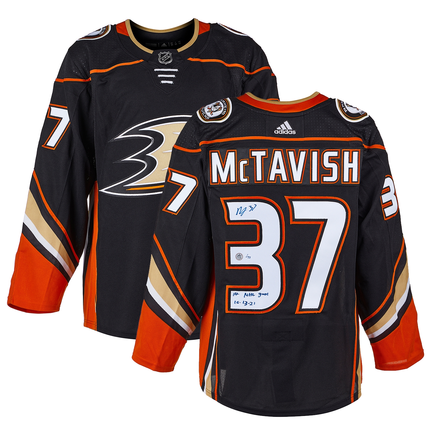 Mason McTavish Anaheim Ducks Signed & Dated 1st Goal adidas Jersey /37
